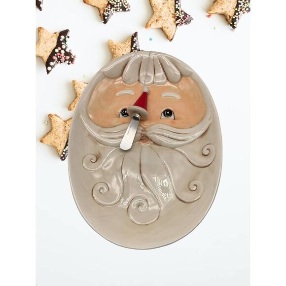 Johanna Parker Christmas Santa Cheese Platter With Spreader - Picture 1 of 2